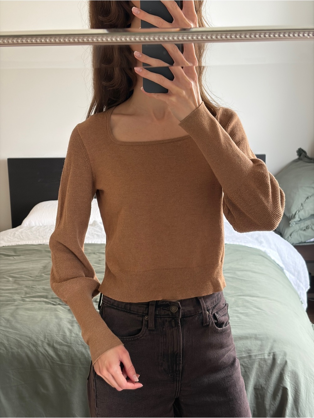 Banana Republic Camel Brown Square Neck Long Sleeve Sweater